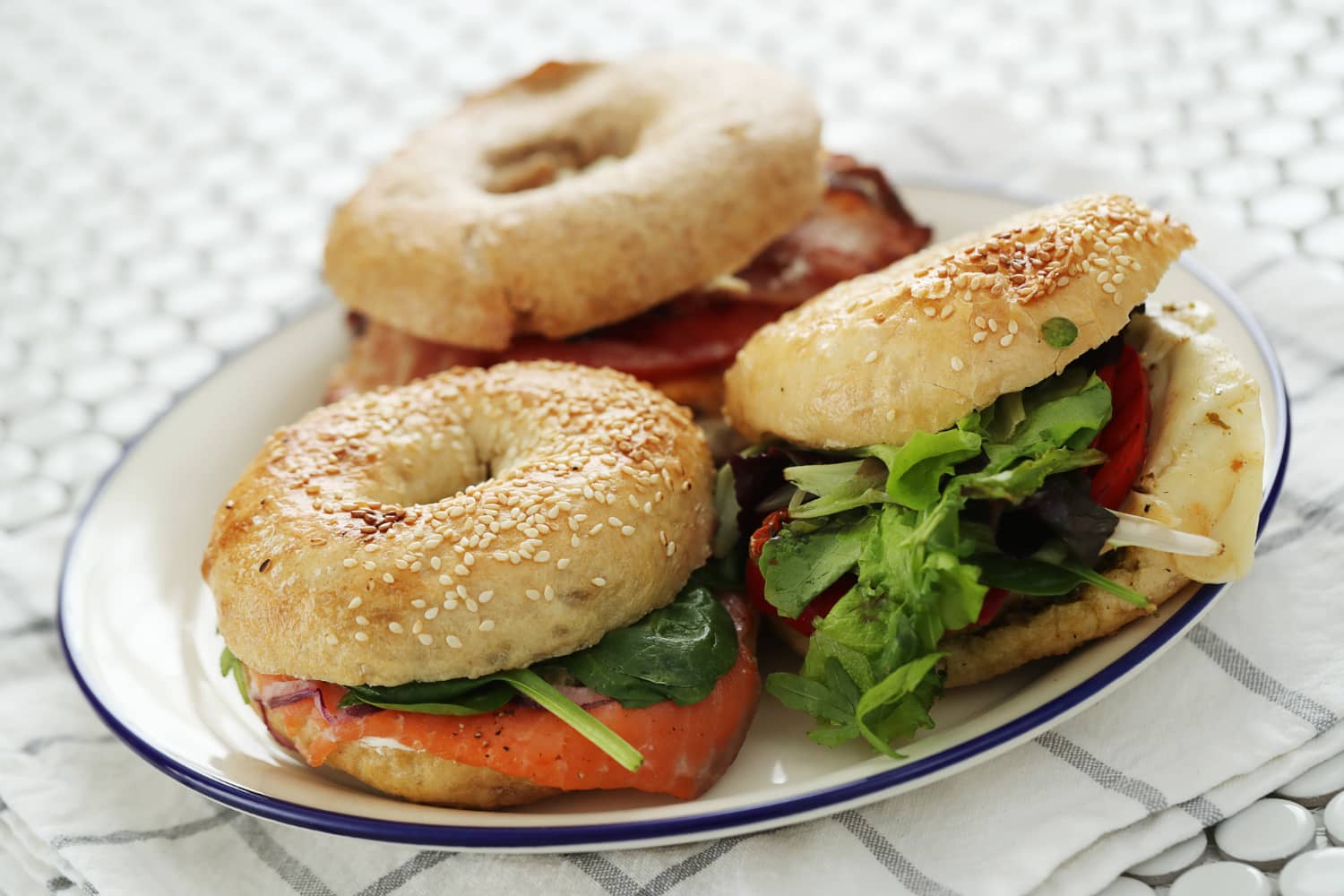 Bagels with cream cheese spread