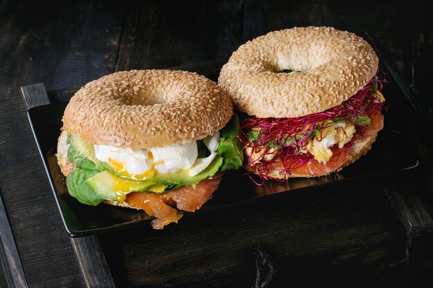 Bagels with smoked salmon and egg