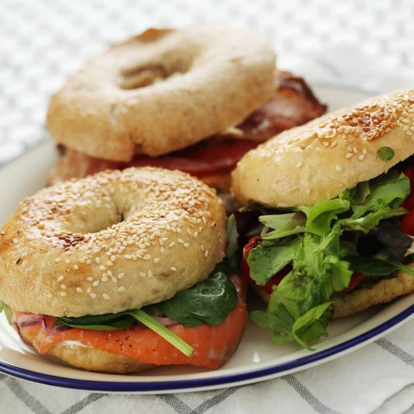 Bagels with cream cheese spread